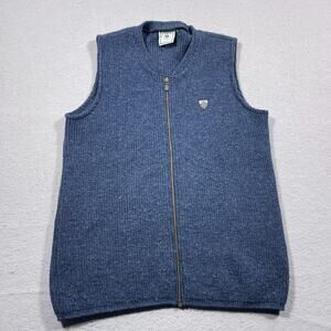 Knit Works Vest Men M Blue Pure New Wool Full Zip Sleeveless Made in New Zealand